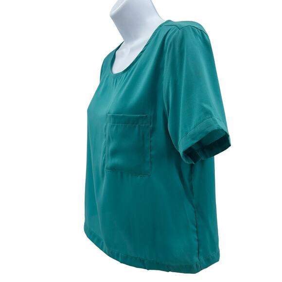 Pleione Top Sz S Teal Short Sleeve Chest Pocket Pullover Round Neck Lightweight - Picture 4 of 8